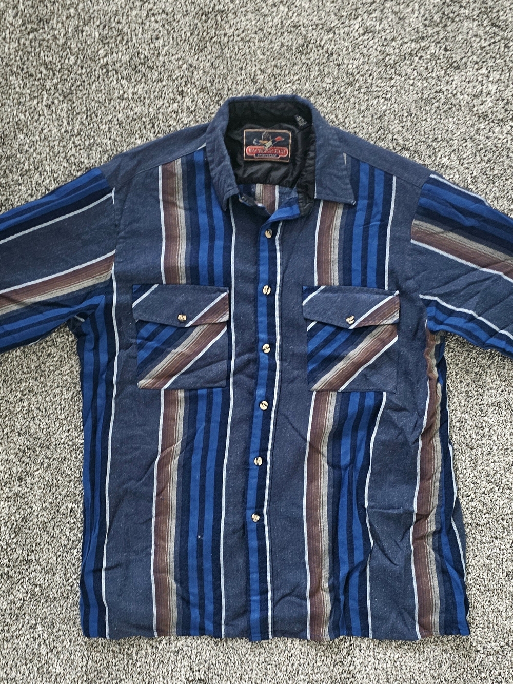 Casual Men’s Blue & Brown Striped Button-Down Shirt